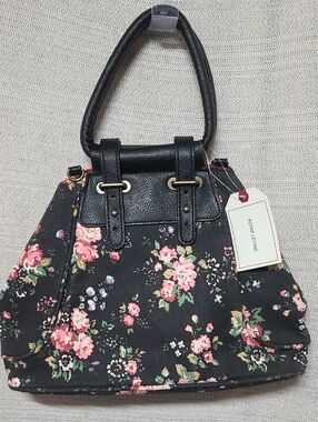 Adam Levine Collection Black Floral Tote with Pink Roses
